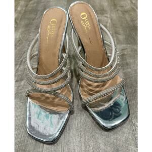 Silver Rhinestone Strappy Stiletto Heels Mule‎ Sandals Women’s Size 8